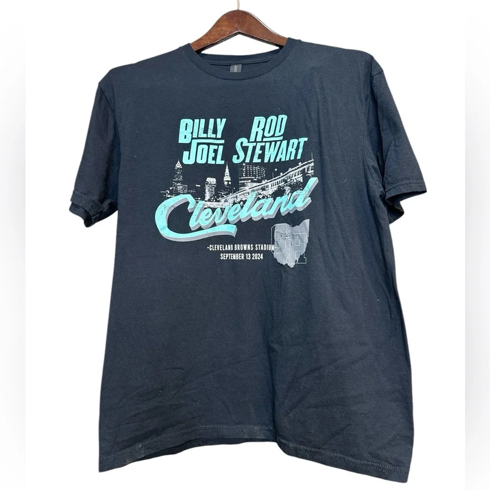 Billy Joel and Rod Stewart in Cleveland OH Concert TShirt Size L Browns Stadium